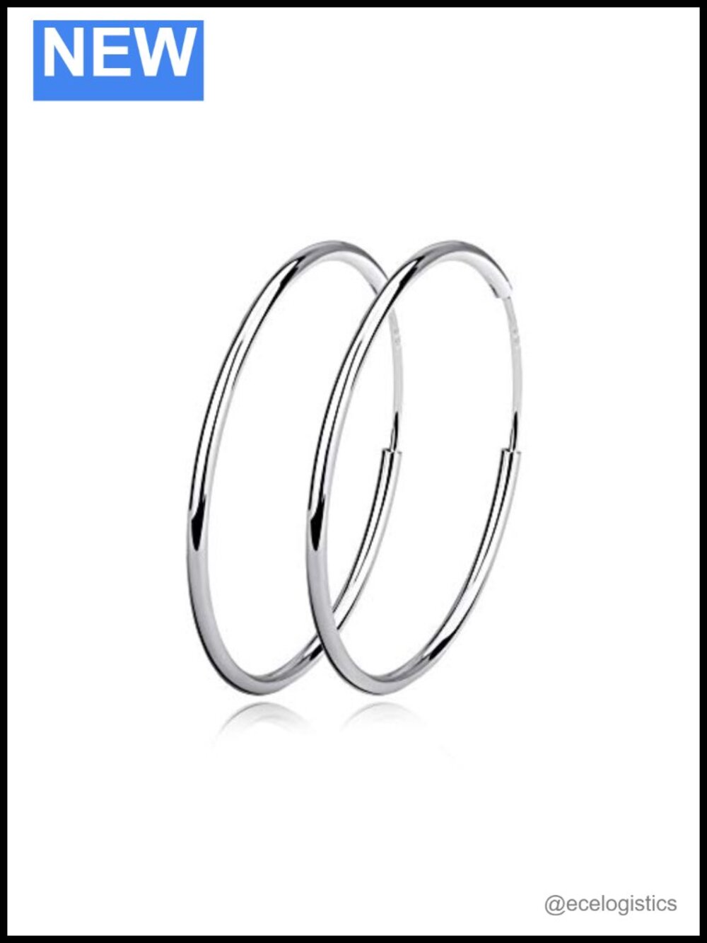 Sterling Silver Hoop Earrings White Gold Plated Hinged Endless Hoops